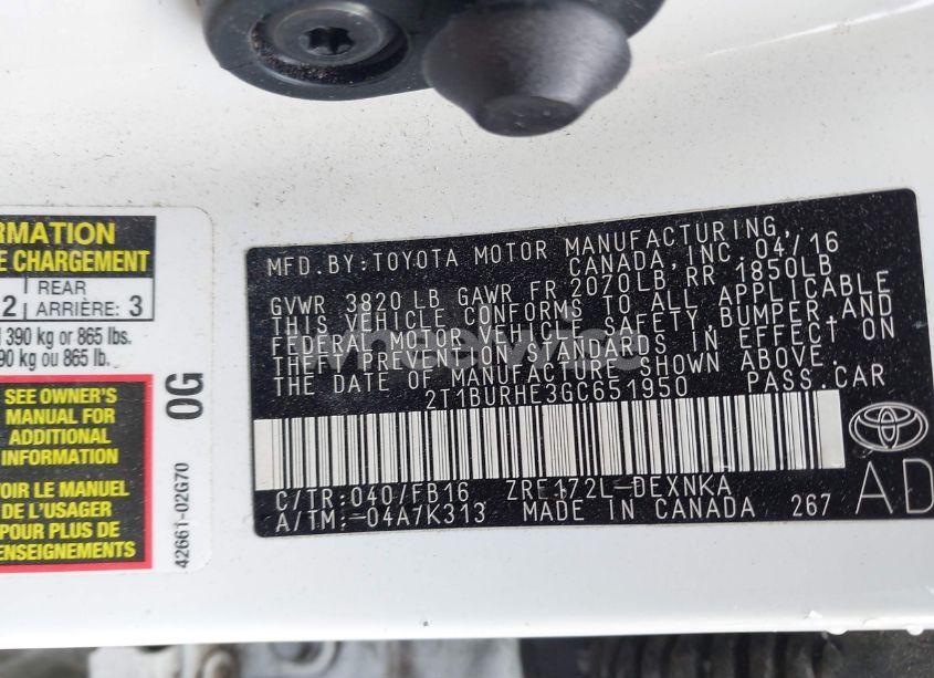 Photo 9 of 2016 Toyota Corolla LE (VIN 2T1BURHE3GC651950)