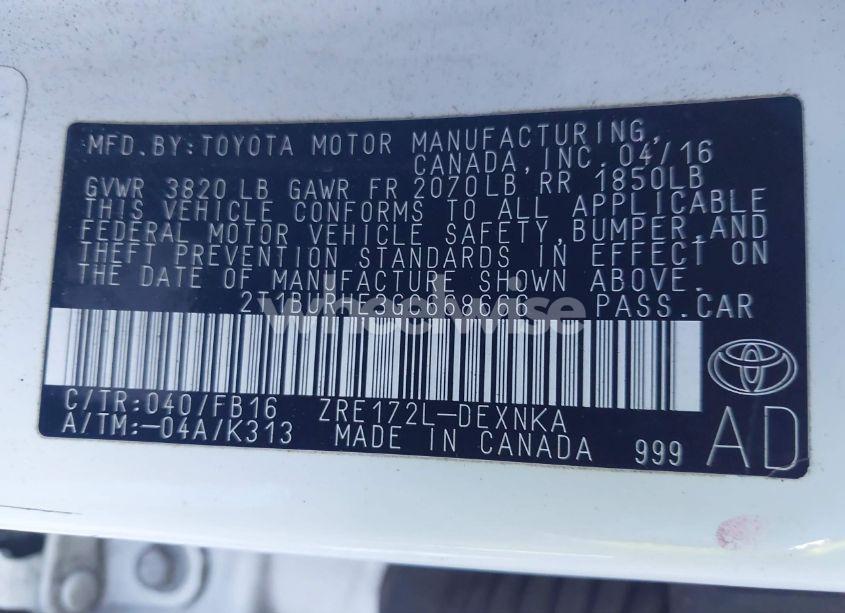 Photo 9 of 2016 Toyota Corolla LE (VIN 2T1BURHE3GC668666)