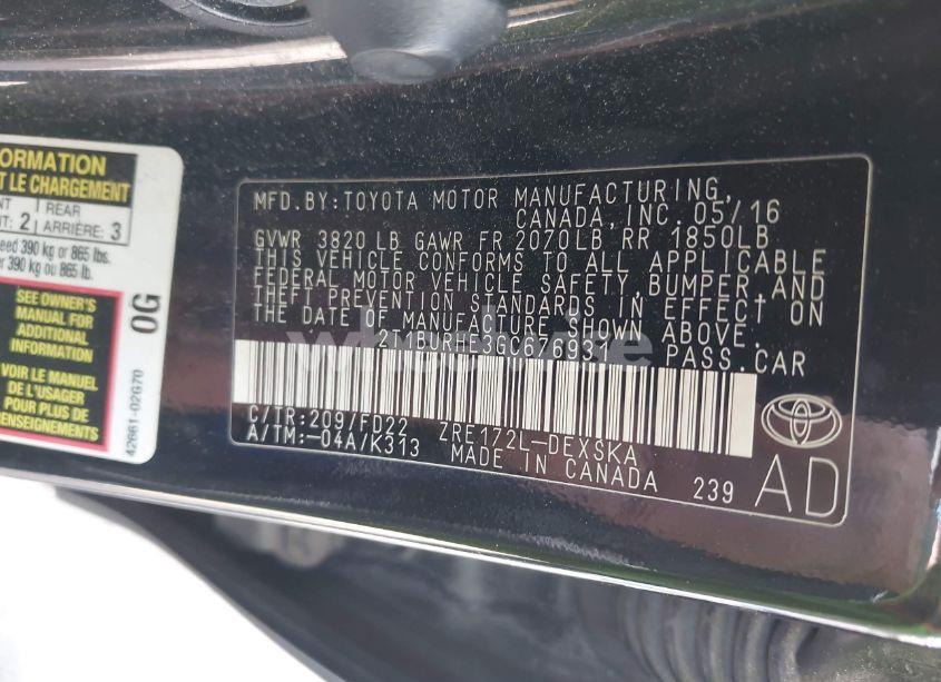 Photo 9 of 2016 Toyota Corolla S (VIN 2T1BURHE3GC676931)