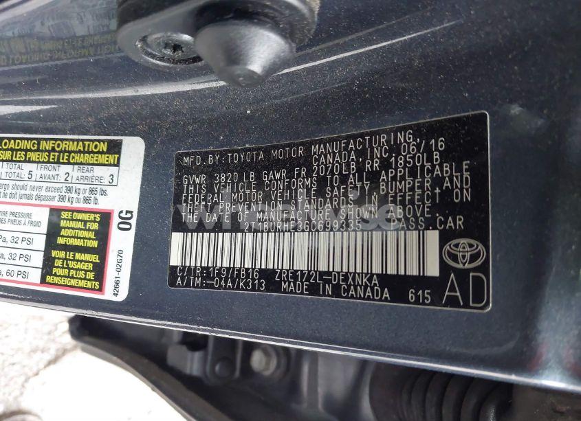 Photo 9 of 2016 Toyota Corolla LE (VIN 2T1BURHE3GC699335)