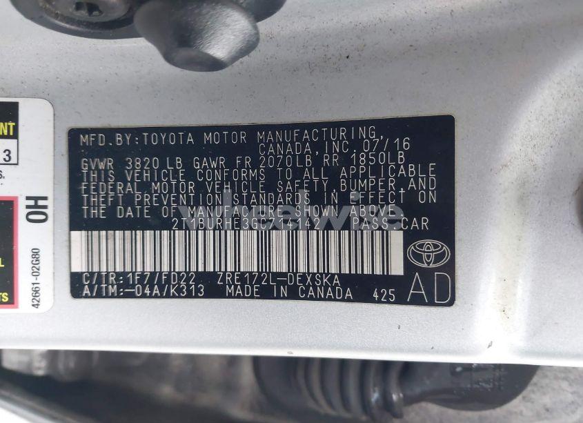 Photo 9 of 2016 Toyota Corolla S PLUS (VIN 2T1BURHE3GC714142)