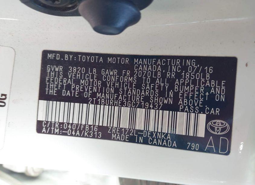 Photo 9 of 2016 Toyota Corolla LE (VIN 2T1BURHE3GC719437)