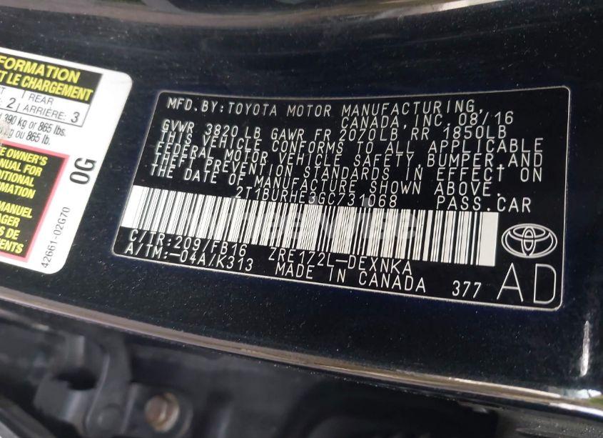 Photo 9 of 2016 Toyota Corolla LE (VIN 2T1BURHE3GC731068)