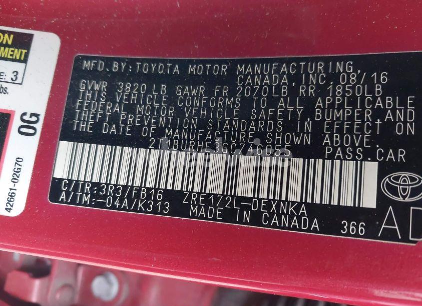 Photo 9 of 2016 Toyota Corolla LE (VIN 2T1BURHE3GC746055)