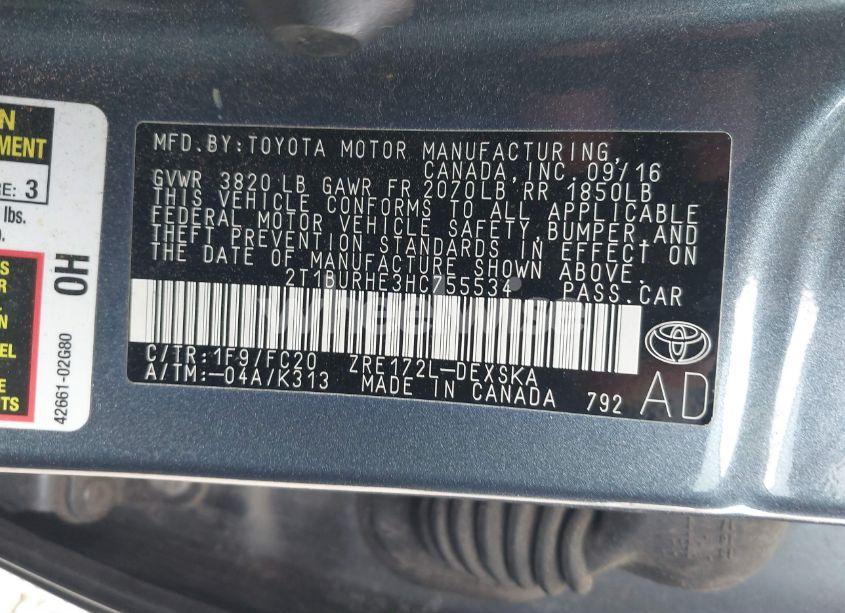 Photo 9 of 2017 Toyota Corolla SE (VIN 2T1BURHE3HC755534)