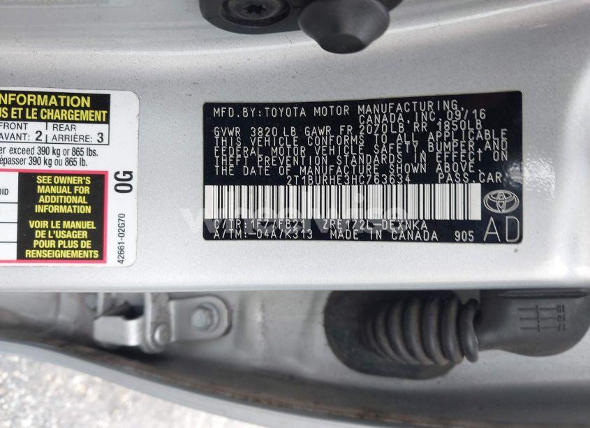 Photo 9 of 2017 Toyota Corolla LE (VIN 2T1BURHE3HC763634)