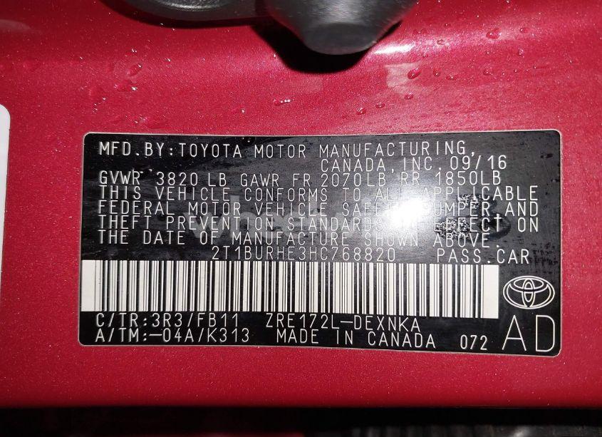 Photo 9 of 2017 Toyota Corolla LE (VIN 2T1BURHE3HC768820)