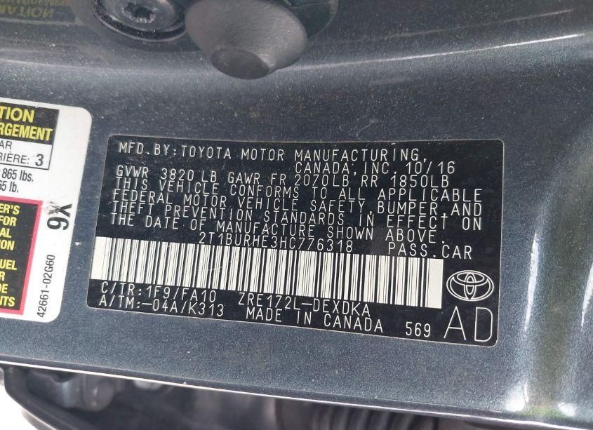 Photo 9 of 2017 Toyota Corolla L (VIN 2T1BURHE3HC776318)