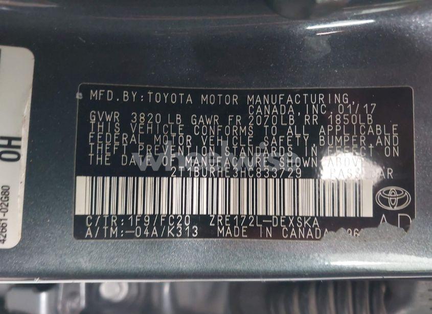 Photo 9 of 2017 Toyota Corolla SE (VIN 2T1BURHE3HC833729)