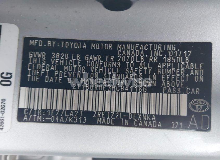 Photo 9 of 2017 Toyota Corolla XLE (VIN 2T1BURHE3HC841166)