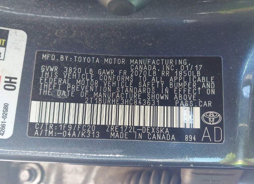 Photo 9 of 2017 Toyota Corolla SE (VIN 2T1BURHE3HC843631)