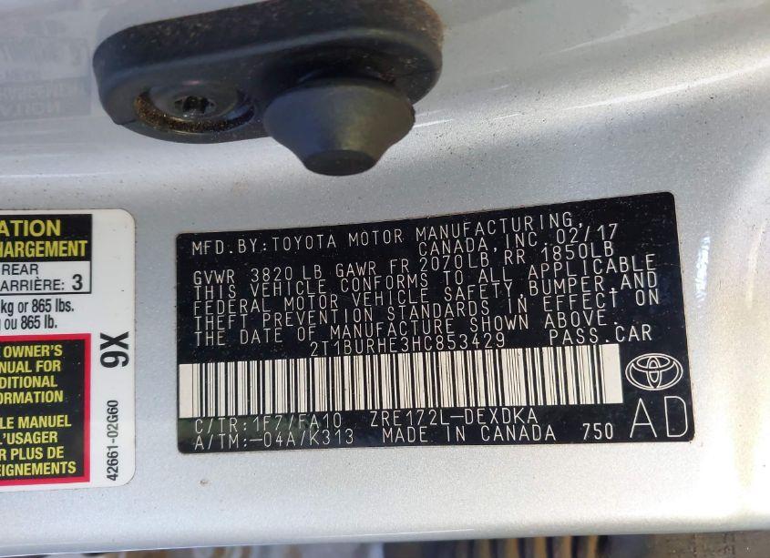 Photo 9 of 2017 Toyota Corolla L (VIN 2T1BURHE3HC853429)