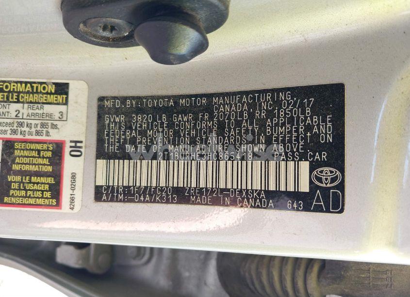 Photo 9 of 2017 Toyota Corolla SE (VIN 2T1BURHE3HC865418)