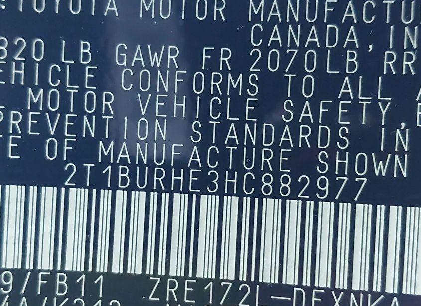 Photo 9 of 2017 Toyota Corolla LE (VIN 2T1BURHE3HC882977)