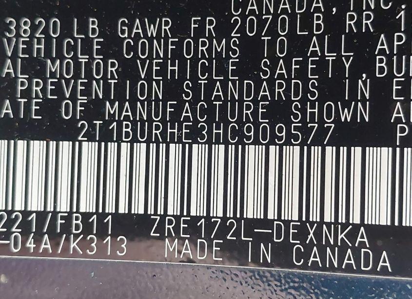 Photo 9 of 2017 Toyota Corolla LE (VIN 2T1BURHE3HC909577)