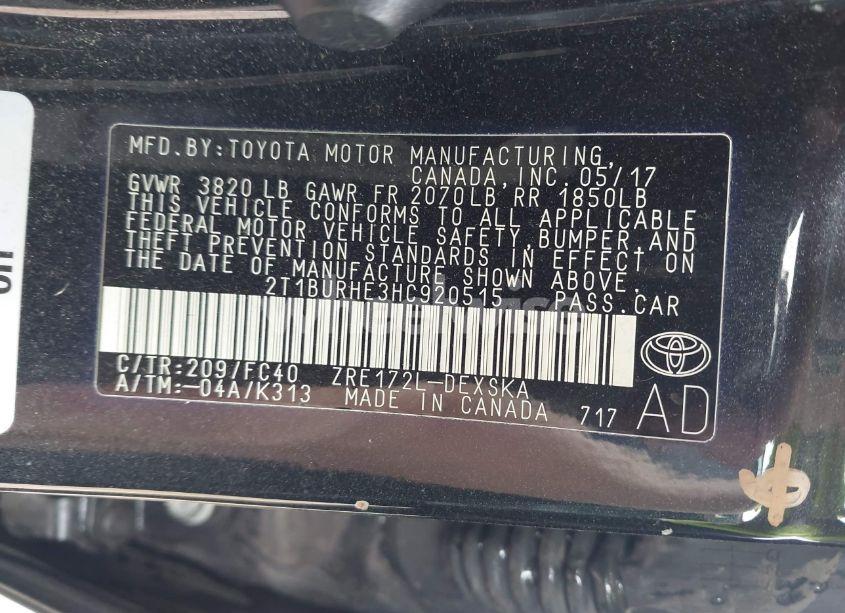 Photo 9 of 2017 Toyota Corolla SE (VIN 2T1BURHE3HC920515)