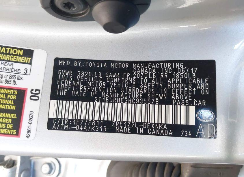 Photo 9 of 2017 Toyota Corolla LE (VIN 2T1BURHE3HC935578)