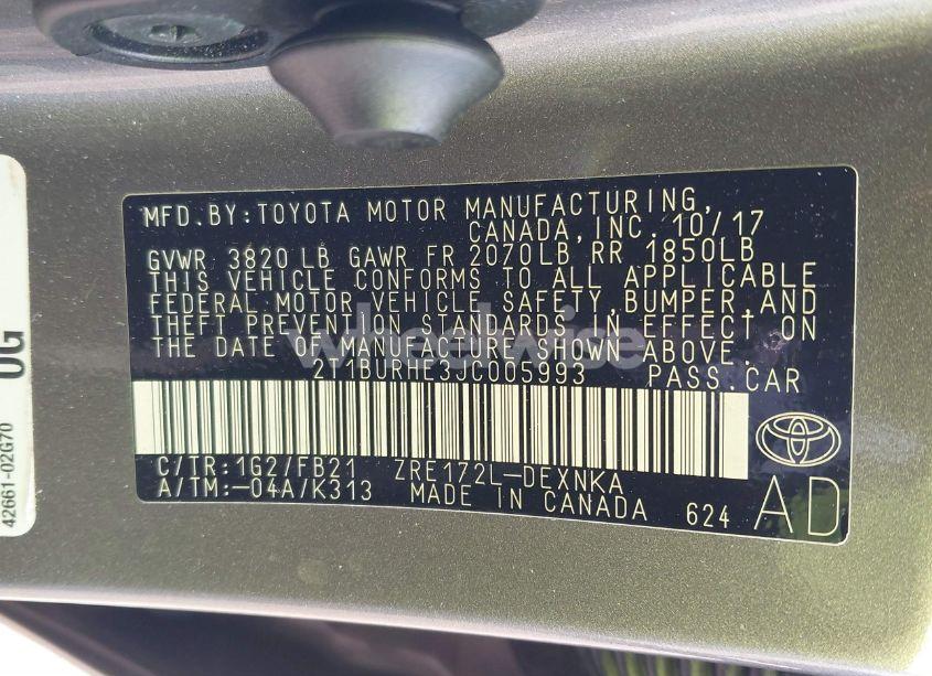 Photo 9 of 2018 Toyota Corolla L/LE/XLE/SE/XSE (VIN 2T1BURHE3JC005993)