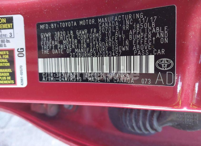 Photo 9 of 2018 Toyota Corolla LE (VIN 2T1BURHE3JC023457)