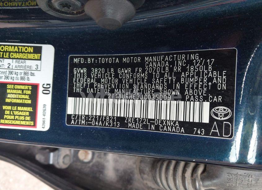 Photo 9 of 2018 Toyota Corolla LE (VIN 2T1BURHE3JC035009)