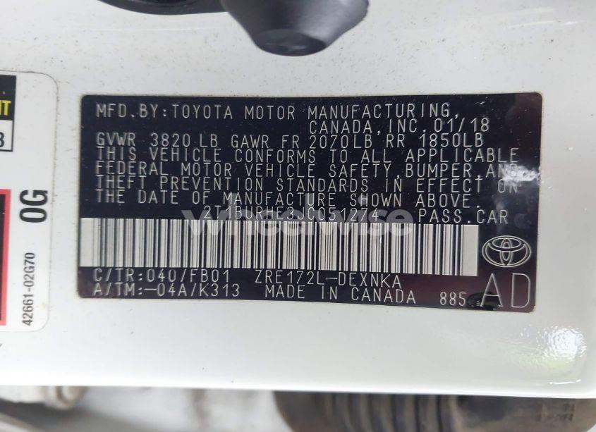 Photo 9 of 2018 Toyota Corolla LE (VIN 2T1BURHE3JC051274)