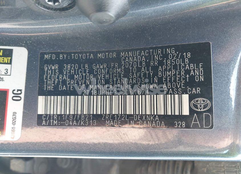 Photo 9 of 2018 Toyota Corolla LE (VIN 2T1BURHE3JC061674)