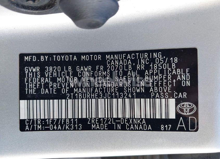 Photo 9 of 2018 Toyota Corolla L/LE/XLE/SE/XSE (VIN 2T1BURHE3JC113241)