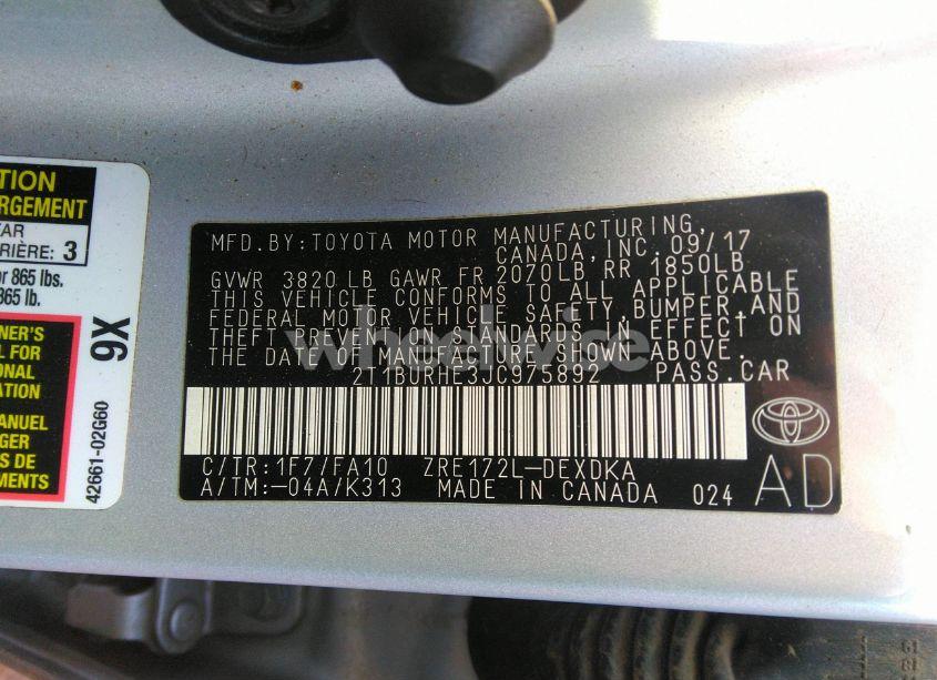 Photo 9 of 2018 Toyota Corolla L (VIN 2T1BURHE3JC975892)