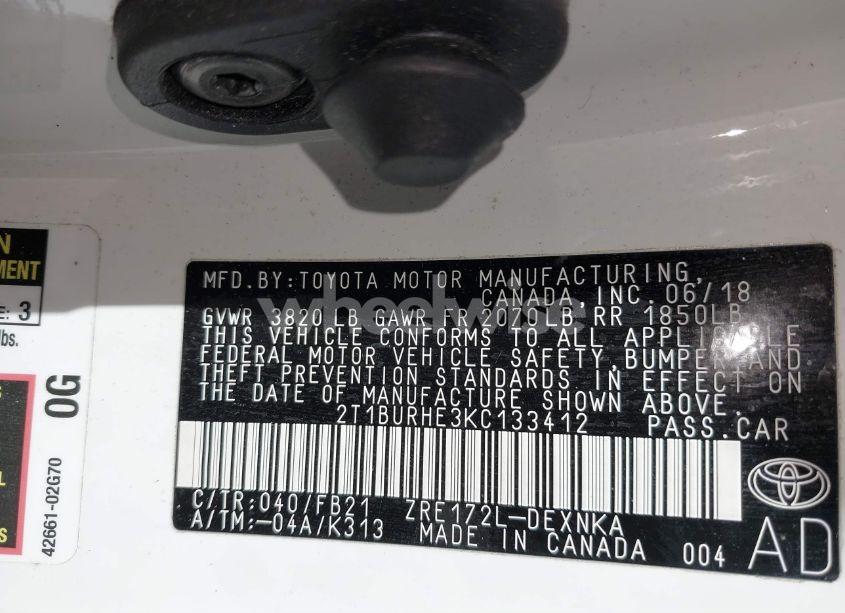 Photo 9 of 2019 Toyota Corolla L/LE/XLE/SE/XSE (VIN 2T1BURHE3KC133412)