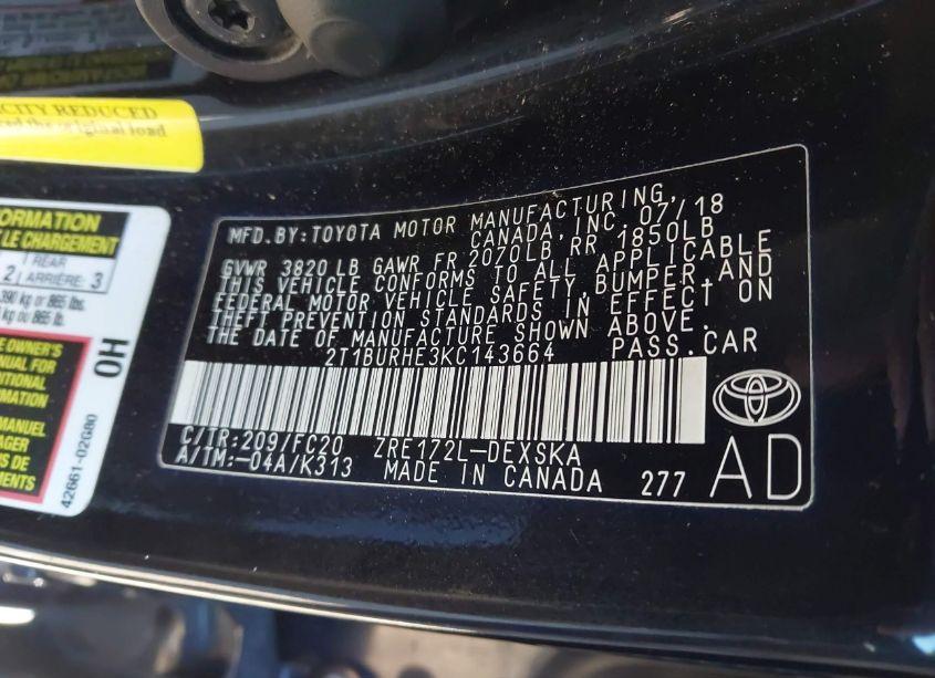 Photo 9 of 2019 Toyota Corolla SE (VIN 2T1BURHE3KC143664)