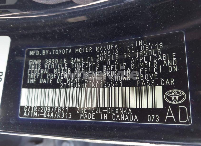 Photo 9 of 2019 Toyota Corolla LE (VIN 2T1BURHE3KC155541)