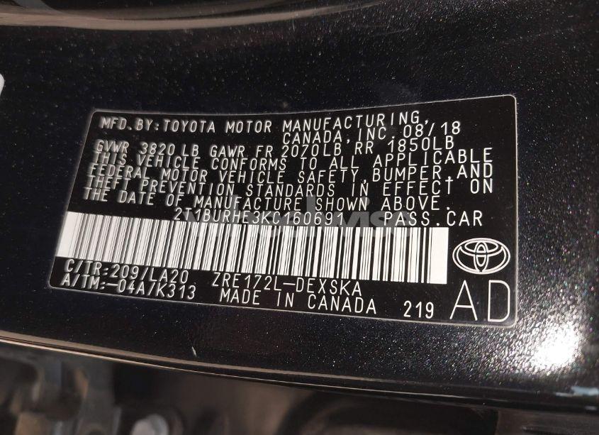 Photo 9 of 2019 Toyota Corolla XSE (VIN 2T1BURHE3KC160691)