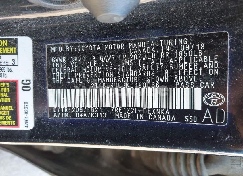 Photo 9 of 2019 Toyota Corolla LE (VIN 2T1BURHE3KC180066)