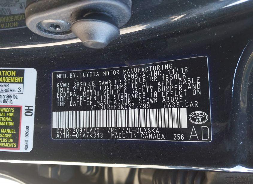 Photo 9 of 2019 Toyota Corolla XSE (VIN 2T1BURHE3KC215799)