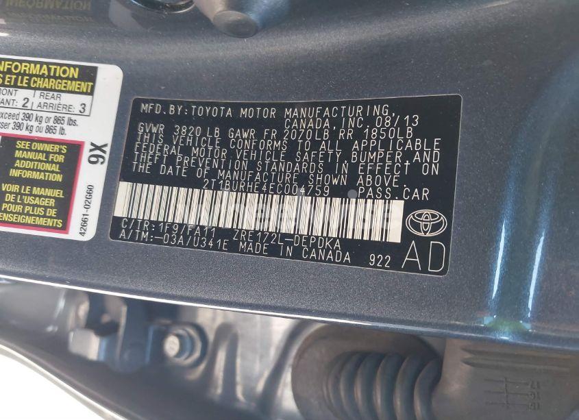 Photo 9 of 2014 Toyota Corolla L (VIN 2T1BURHE4EC004759)