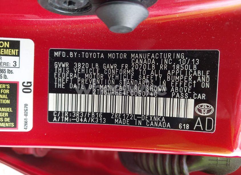 Photo 9 of 2014 Toyota Corolla LE (VIN 2T1BURHE4EC050740)