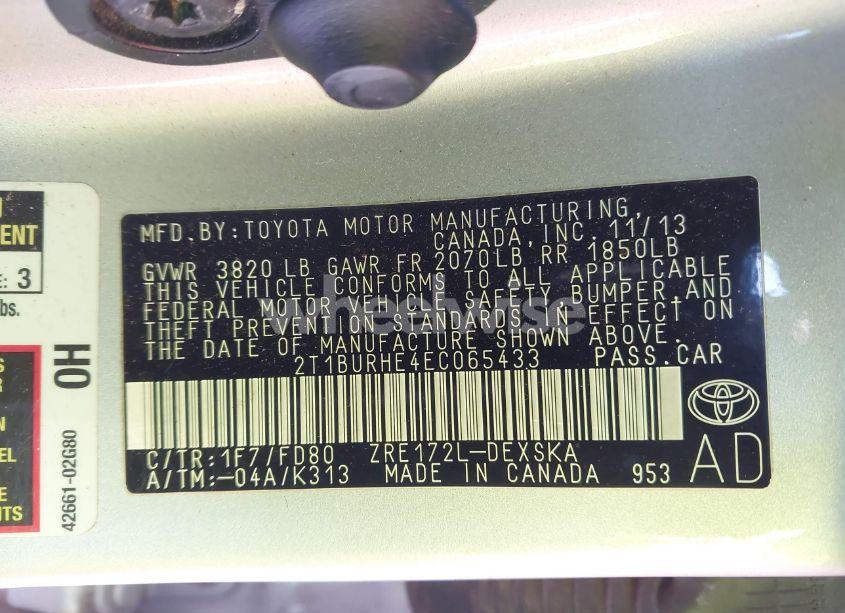 Photo 9 of 2014 Toyota Corolla S PLUS (VIN 2T1BURHE4EC065433)