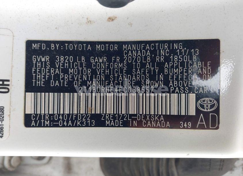 Photo 9 of 2014 Toyota Corolla L/LE/LE PLS/PRM/S/S PLS (VIN 2T1BURHE4EC068557)