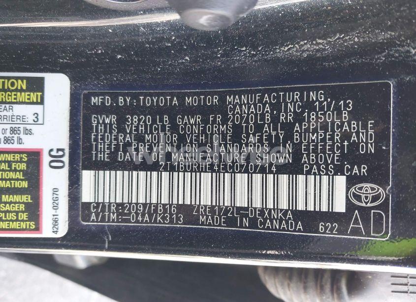 Photo 9 of 2014 Toyota Corolla LE PLUS (VIN 2T1BURHE4EC070714)