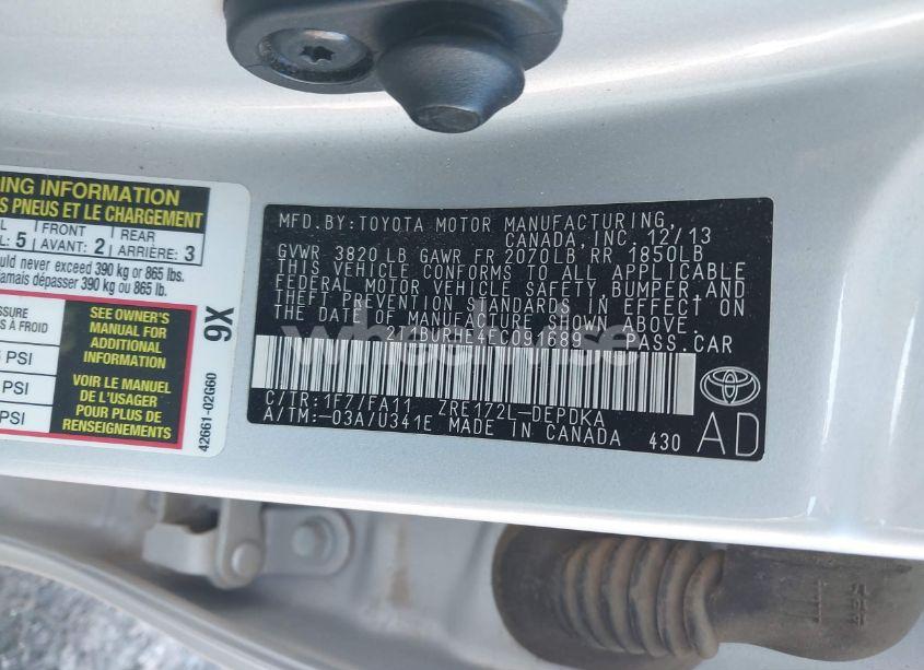 Photo 9 of 2014 Toyota Corolla L (VIN 2T1BURHE4EC091689)