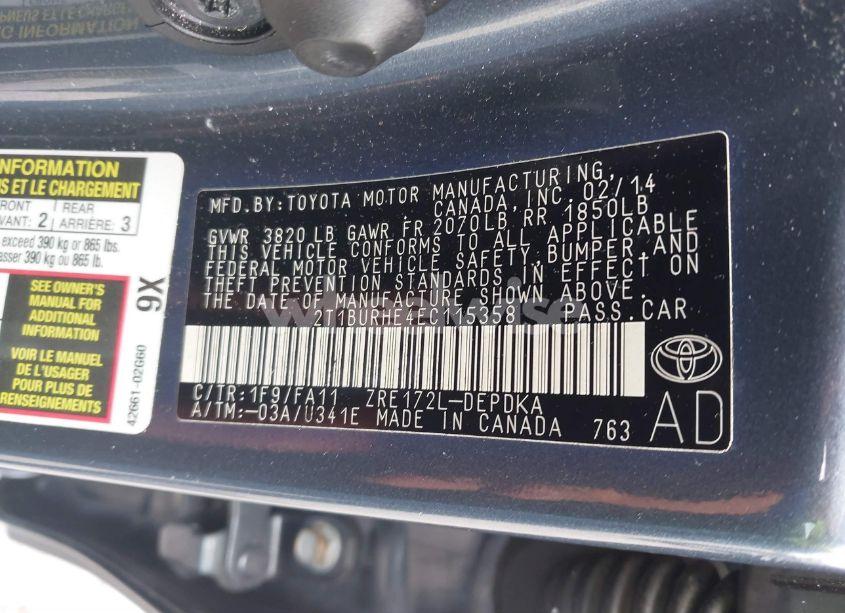 Photo 9 of 2014 Toyota Corolla L (VIN 2T1BURHE4EC115358)