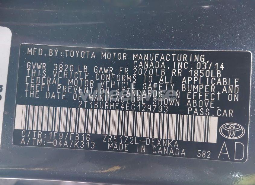 Photo 9 of 2014 Toyota Corolla LE (VIN 2T1BURHE4EC129793)