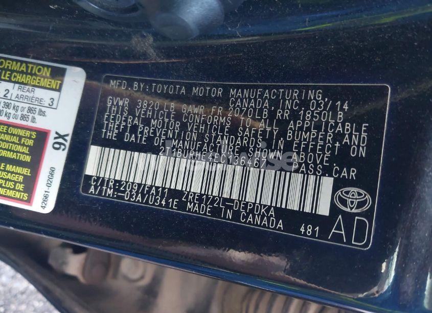 Photo 9 of 2014 Toyota Corolla L (VIN 2T1BURHE4EC136467)