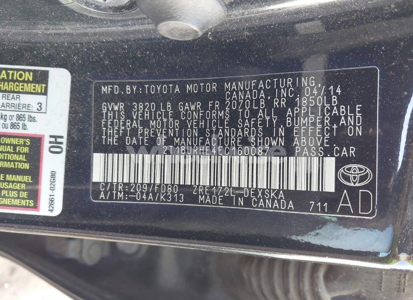 Photo 9 of 2014 Toyota Corolla S PLUS (VIN 2T1BURHE4EC160087)