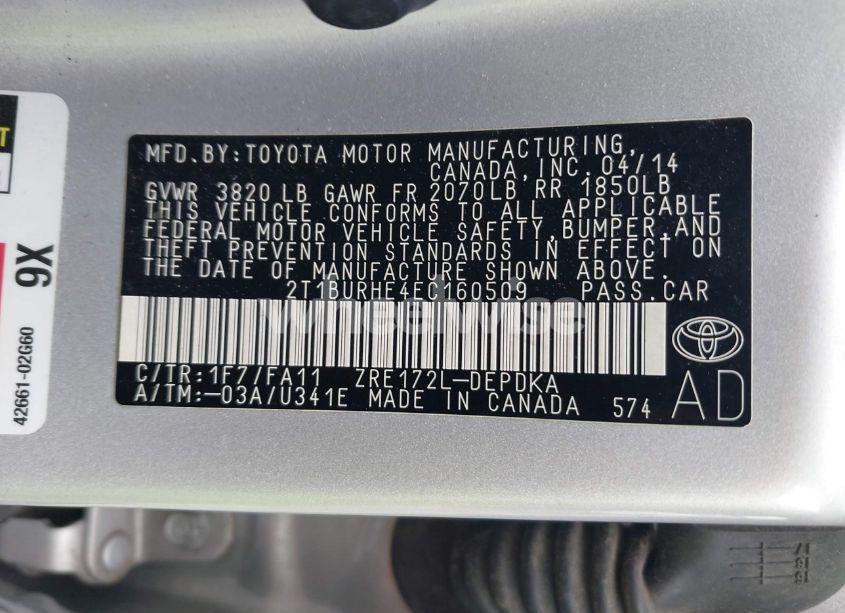 Photo 9 of 2014 Toyota Corolla L (VIN 2T1BURHE4EC160509)