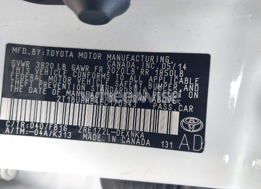 Photo 9 of 2014 Toyota Corolla LE (VIN 2T1BURHE4EC170943)