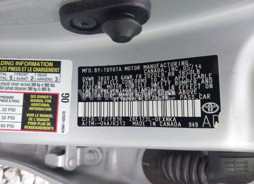 Photo 9 of 2014 Toyota Corolla LE PLUS (VIN 2T1BURHE4EC173518)