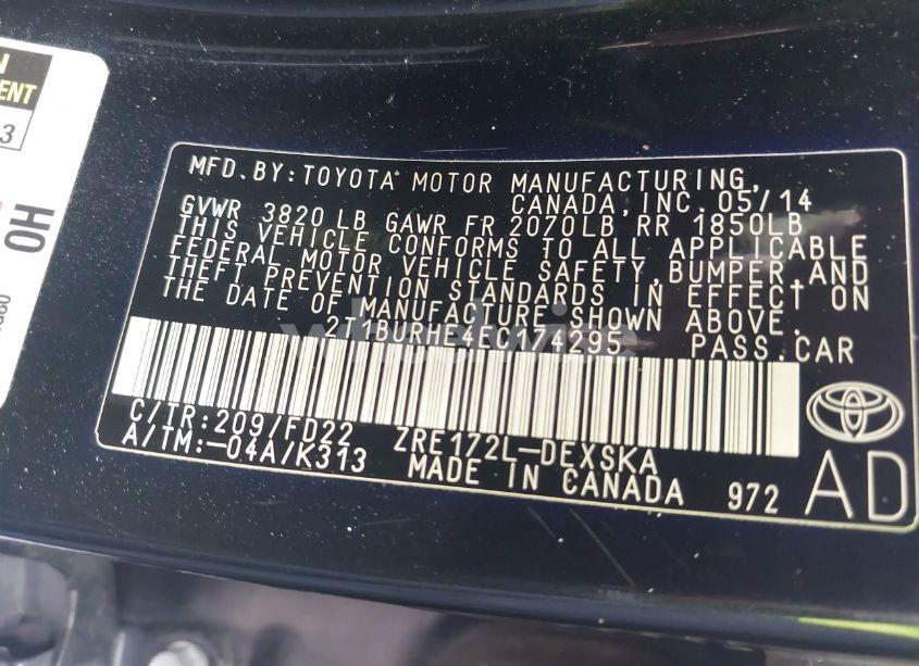 Photo 9 of 2014 Toyota Corolla L/LE/LE PLS/PRM/S/S PLS (VIN 2T1BURHE4EC174295)