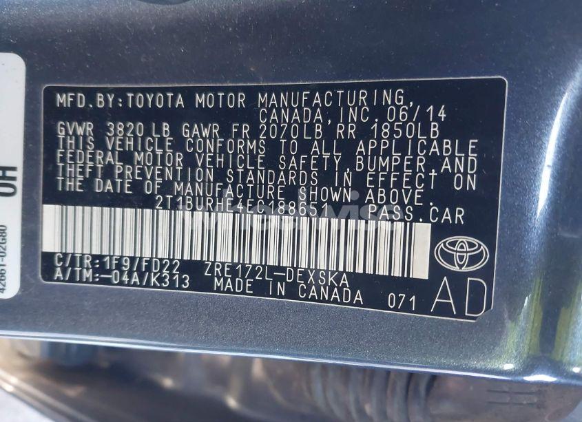 Photo 9 of 2014 Toyota Corolla L/LE/LE PLS/PRM/S/S PLS (VIN 2T1BURHE4EC188651)