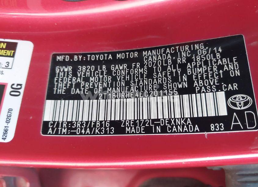 Photo 9 of 2014 Toyota Corolla LE (VIN 2T1BURHE4EC201155)